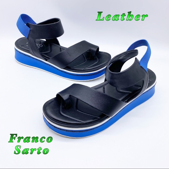 Franco Sarto-Leather Black blue Platform Sandals 7.5 - Picture 2 of 6